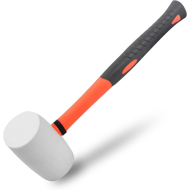 Mazo de goma de 12 oz, martillo mazo con mango de fibra de vidrio, martillo de goma suave para baldosas