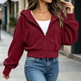 thumbnail image 5 of Ynynloco Womens Zip Up Hoodies Cropped Jackets Fall Outfits Lightweight Slouchy Drop Shoulder Casual Travel Winter with Pockets Airport Workout Athletic, 5 of 7