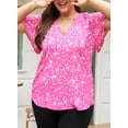 thumbnail image 4 of Aleumdr Boho Tops for Women Plus Size Shirts Summer V Neck Short Sleeve Boho Floral Chiffon Blouses Pink 1X, 4 of 7