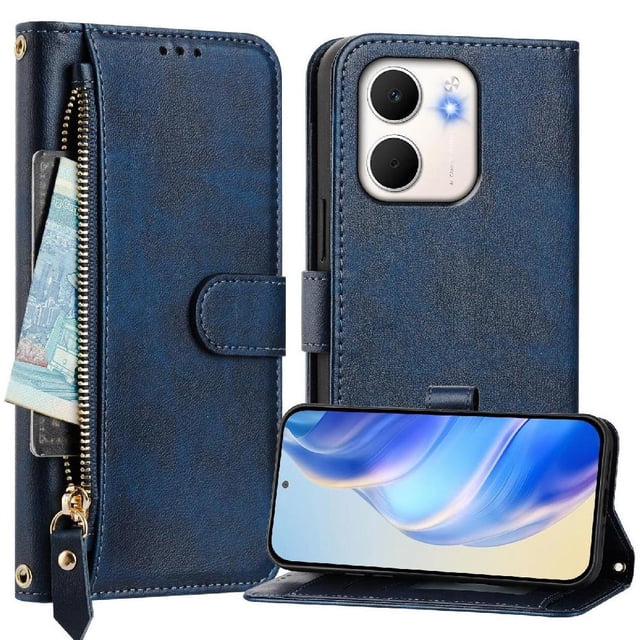 FOXDOCK Funda Tipo Cartera para Tecno Pop 10 Cuero PU con Cremallera y Correa de Muñeca, Ranuras para Tarjetas, Soporte Plegable, Cierre Magnético