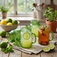 thumbnail image 6 of Mason Jar Drinking Glasses With Handle  6 Pack 16 Oz Vintage Embossed Green Cups For Iced Coffee Juice Tea And Beer, 6 of 9