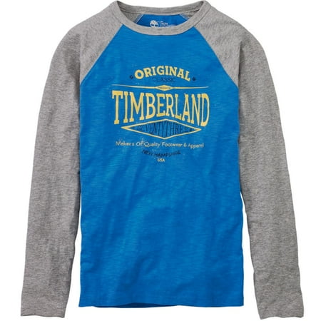 Timberland Men's Retro Logo Slub Jersey Knit Baseball Long Sleeve Tee T-Shirt (X-Large, Blue)