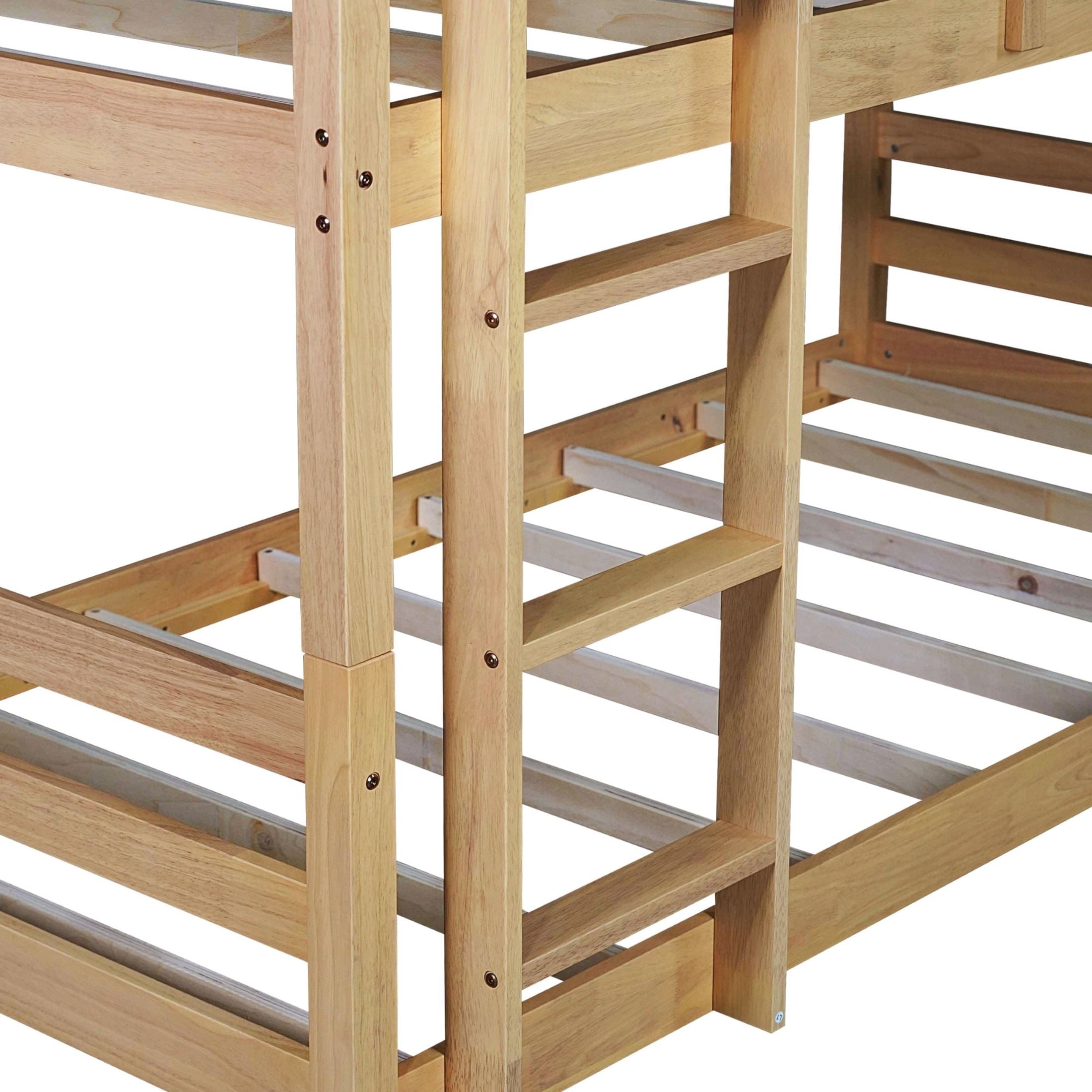 Noble House Shasha Triple Rubber Wood Bunk Bed, Convertible Twin over Twin over Twin with Guardrails and Ladders, White Oak