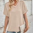 thumbnail image 5 of Uaswgudfs Women's Casual Ribbed Trim V-Neck Blouse T-Shirt - Loose Fit Short Sleeve Solid Color Top, 5 of 6