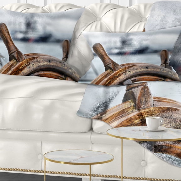 Designart Steering Wheel Sailboat - Landscape Photography Throw Pillow - 12x20