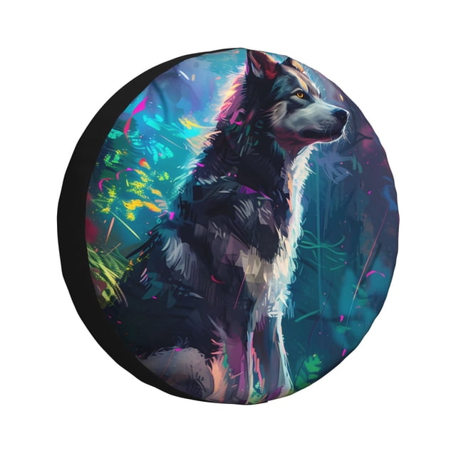 Fotbe Colorful Plant Wolf Funda de Llanta de Repuesto con Estampado, Engrosada, Ajuste Universal para Jeep, Remolque, RV, SUV, Camión-17 inch