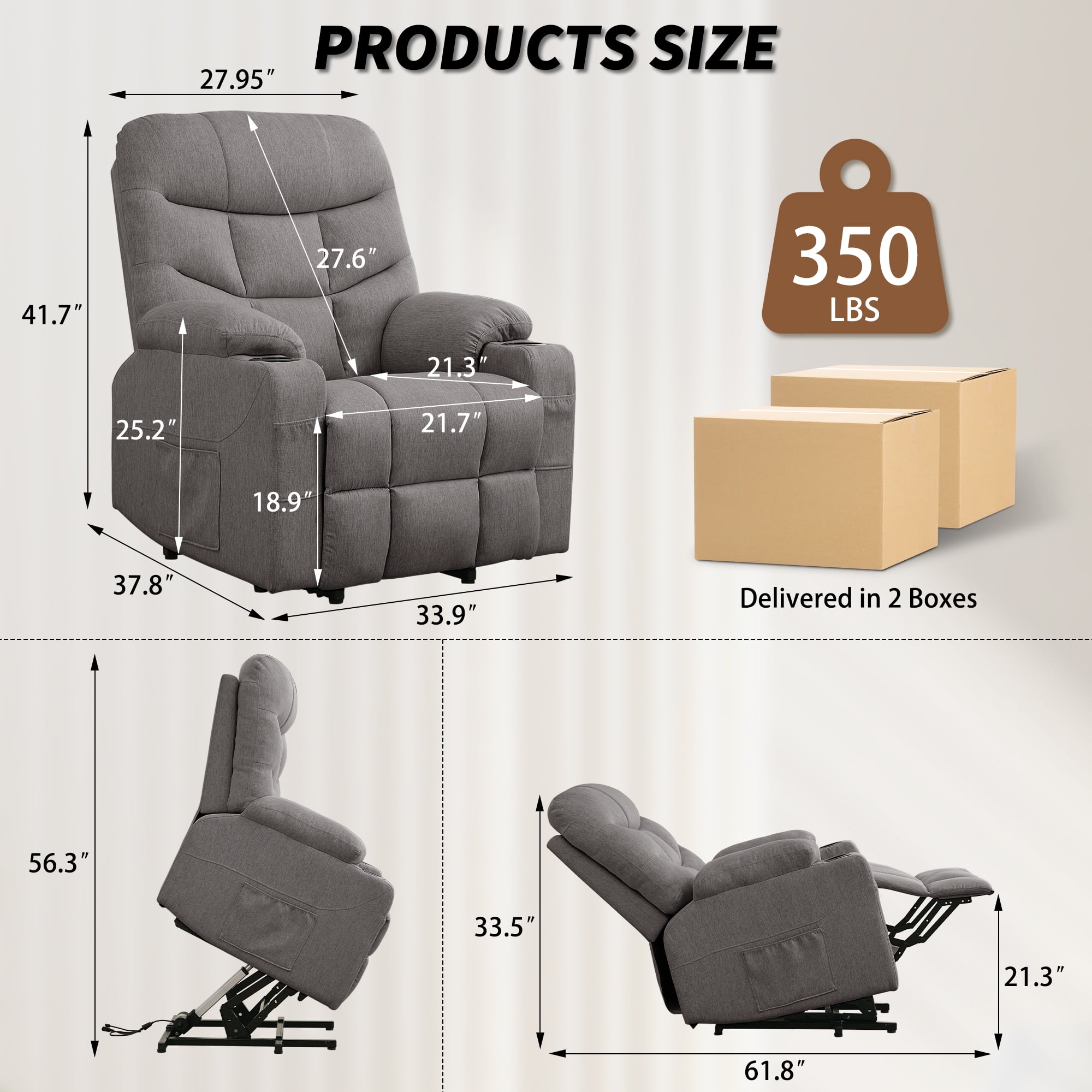 Korser Power Lift Recliner Chair for Elderly with Massage for Living Room,Grey