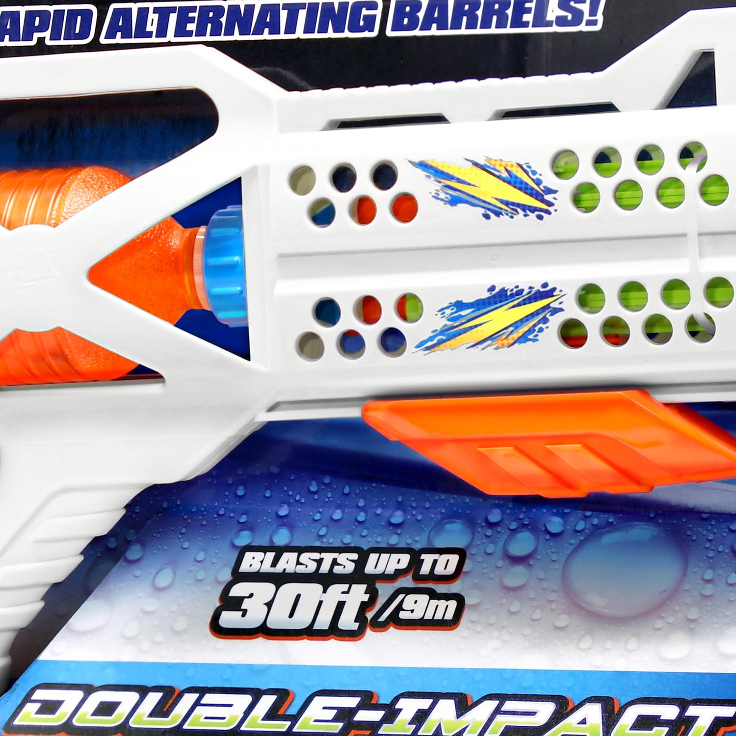 Lanard: Water Blaster - Double Impact - White & Orange, Pump Action Dual Water Barrels Toy, Sprays Water Up To 30ft, 25.4oz Tank, Outdoor Play, Kid 4+