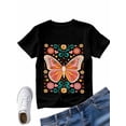 thumbnail image 4 of Women's T-Shirt Colorful Butterfly Abstract Mexican Flowers Short Sleeve Casual Tee Classic Crew Neck T Shirt for Women Black, 2XL, 4 of 7
