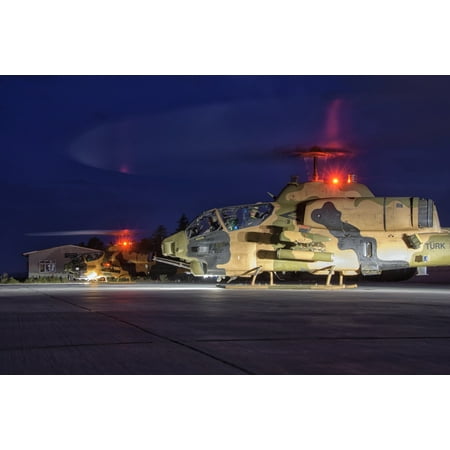 Turkish Army AH-1 Cobra helicopter on a night mission Poster Print by Giovanni CollaStocktrek Images