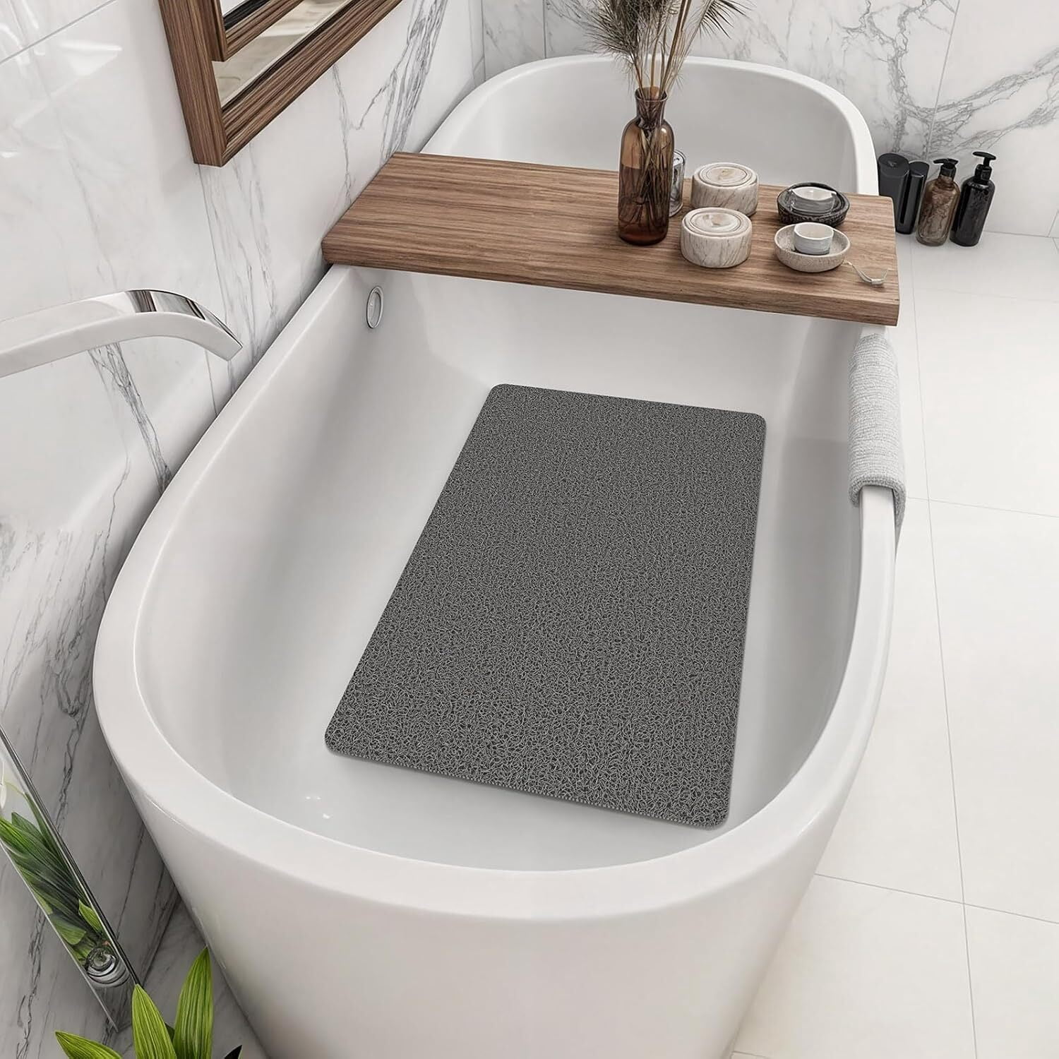 Shower Mat Bathtub Mat,24x16 inch Non-Slip Bath Mat , Fast Drying Bath Tub Mats,Anti Slip Mat for Tub,Shower,Bathroom (Gray)