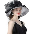 thumbnail image 2 of Big Brim Hat Organza Hats Summer Beach Cap Tea Party Wedding Fascinator Church Hats, 2 of 5