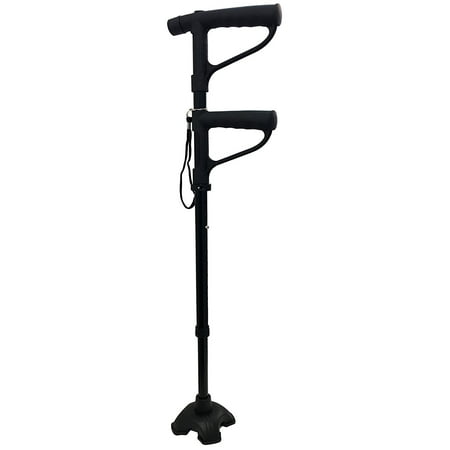 Handle Walking Stick - Black - Multi-function Walking Cane Stick Double Handle Design With Flashlight LED Lights Build-in Comfortable cushion Adjustable Handle for get up and go Men and Women with Maximum Comfort