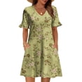 thumbnail image 2 of Summer Floral Dresses for Women 2026 Wrap V Neck Dress Fashion Casual Going Out A-Line Ruffle Short Sleeve Sundress, 2 of 5