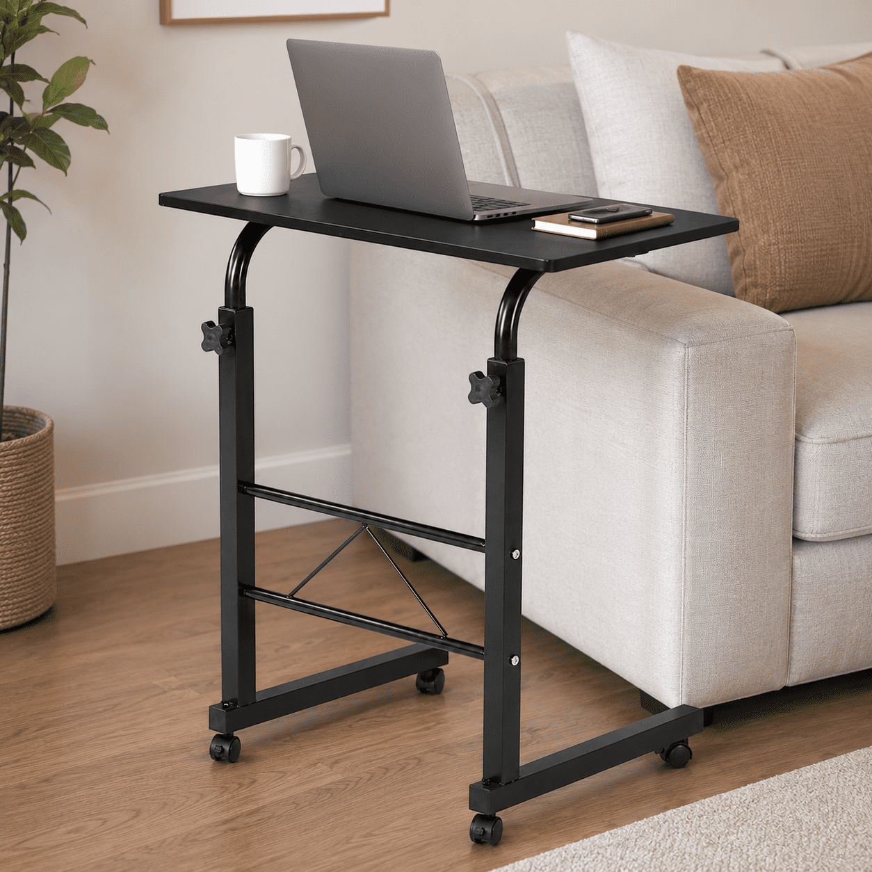 Alvantor Black Adjustable Rolling Laptop Table with Steel Frame
