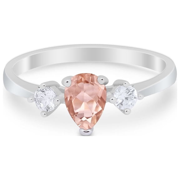 Teardrop Wedding Bridal Ring Simulated Morganite CZ 925 Sterling Silver size 5