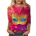 thumbnail image 2 of Mifsaly Womens Mardi Gras Shirt Classic Print 3/4 Sleeve Crewneck Blouse Dressy Casual Pullover Tops Lightweight Trendy Carnival T-Shirts Spring Summer Festival Party Outfits XXXL, 2 of 5