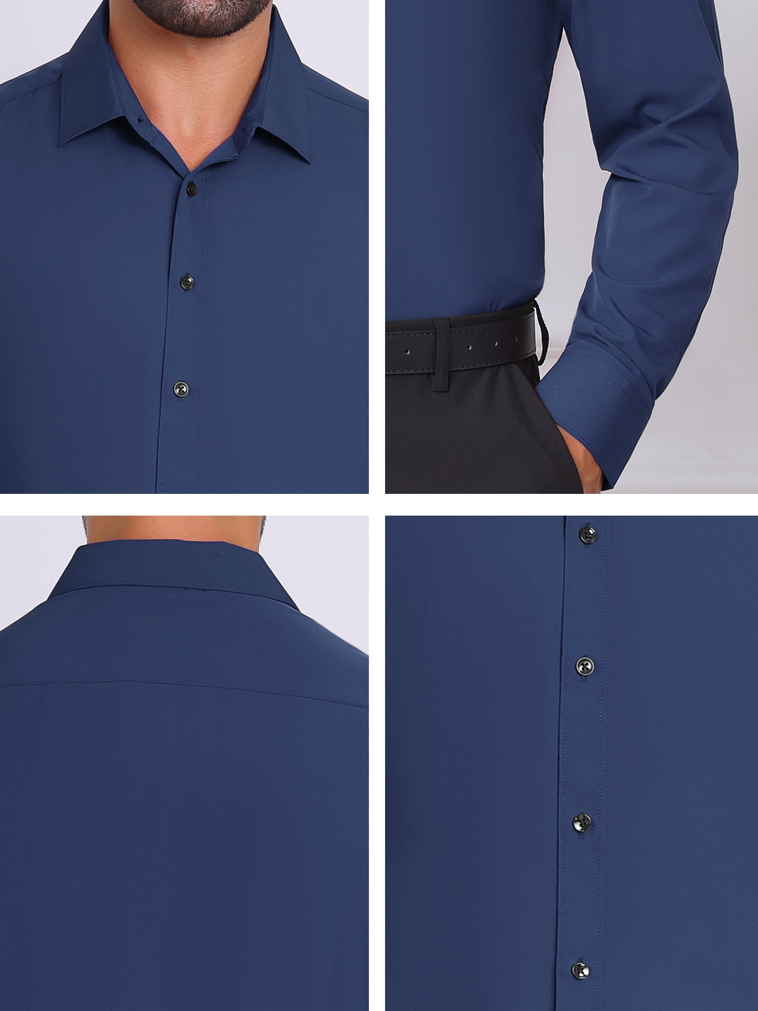 DARING DIVA Men's Solid Color Button Down Long Sleeves Stretch Shirts L Navy Blue