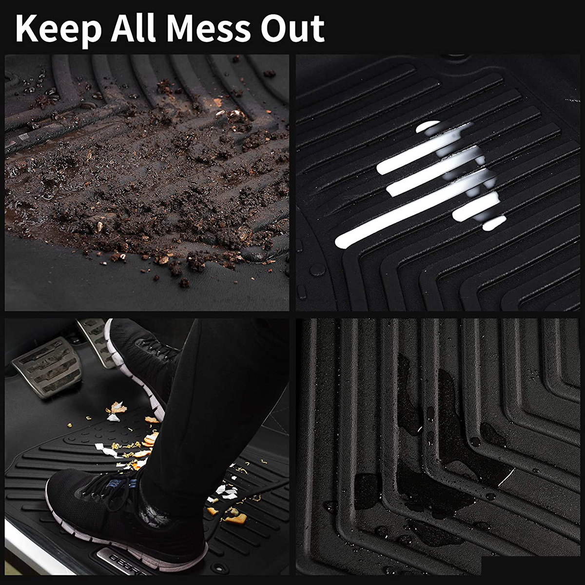 RVNI All-Weather TPE Rubber Front and Rear For 2013-2018 Dodge Ram 1500 2500 3500 Crew Cab/2019-2024 Ram 1500 Classic Floor Mats Set