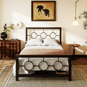 Amolife Brown Twin Size Metal Platform Bed Frame with Circular Vintage Headboard & Footboard