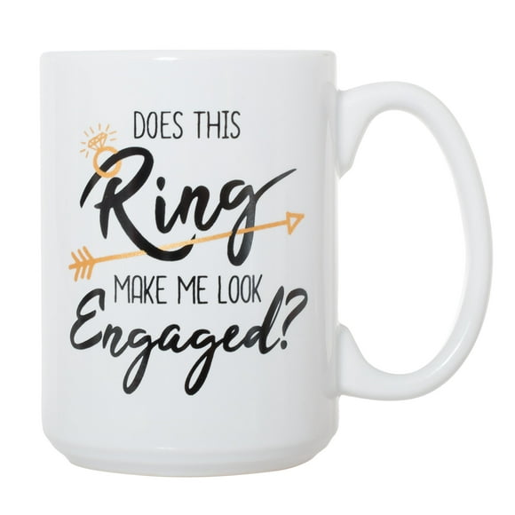 Artisan Owl Does This Ring Make Me Look Engaged? - Announcement Celebration Engagement He Asked I Said Yes Finance - Designed to Highlight Your Ring! - Large 15 oz Coffee Mug