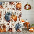 thumbnail image 2 of Shower Curtain 72"W x 84"L Vintage Pumpkins Fall Autumn Leaves Fabric Shower Curtains Set with Hooks Water Repellent Bathroom Curtains Machine Washable Bathroom Accessories, 2 of 6