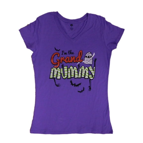 Womens Purple Glitter I'm the Grand Mummy Shirt Grandma Halloween Tee Medium
