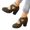 thumbnail image 4 of Busydd Womens Dress Shoes Trendy Flock Chunky and Block Heel Shoes Casual Criss Cross Strap Round Toe Shoes 37, 4 of 9