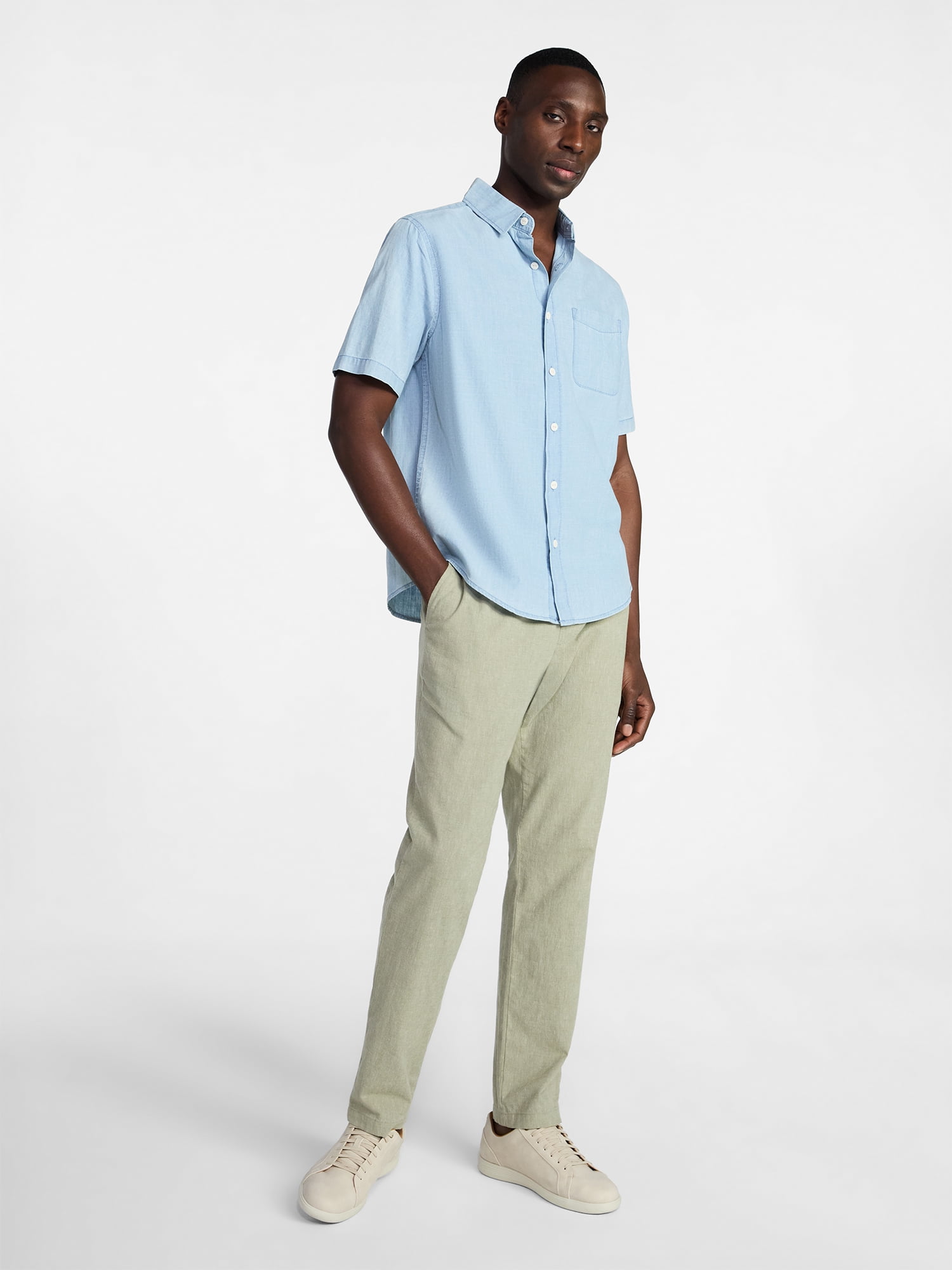 George Men's and Big Men's Modern Fit Poplin Button Up Shirt with Short Sleeves, Sizes XS-3XL