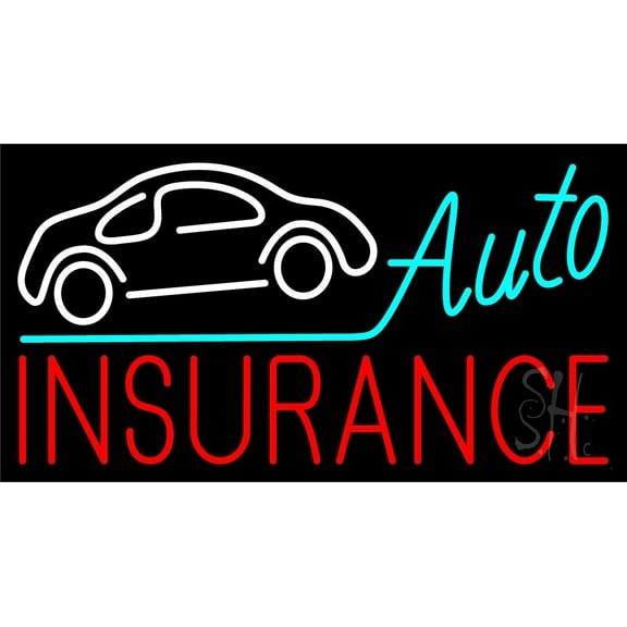 Auto Insurance Car Logo LED Neon Sign 13 x 24 - inches, Clear Edge Cut Acrylic Backing, with Dimmer - Bright and Premium built indoor LED Neon Sign for automotive store, and mall.