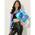 thumbnail image 4 of Unique Bargains Women's Fashion Long Sleeve Metallic Holographic Shiny Fashion Jacket XL Blue Purple, 4 of 6