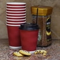thumbnail image 2 of Singleware Ripple Insulated Kraft Disposable Coffee Cups with Lids, Red Paper Cups with Black Lids and Straws, Recyclable, Triple Layer for Hot Drinks, 10 Oz, Set of 100, 2 of 3