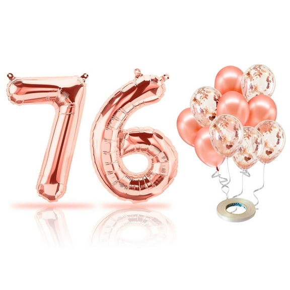 PARIS PRODUCTS - 76th Birthday Rose Gold Balloons & Number 76 Mylar Balloon, 76th Birthday Party Decor, 76th Birthday Decorations for Women, 76th Birthday Decorations Women