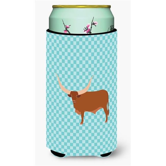Ankole-Watusu Cow Blue Check Tall Boy Beverage Insulator Hugger