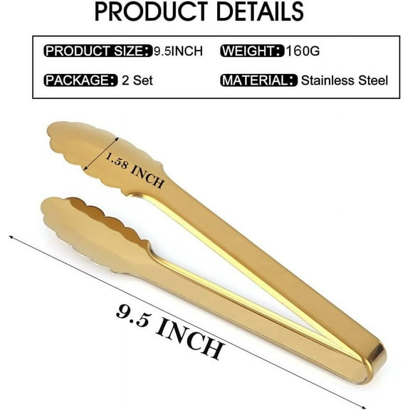 9 Inch Gold Serving Tongs Gold Serving Utensils Salad Tongs Buffet Tongs Non-slip & Easy Grip Stainless Steel Gold Plated Buffet Serving Tongs, Salad, Ice, Oven