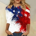 thumbnail image 2 of Lcziwo 4th of July Shirts Womens Casual Trendy Summer 2025 Shirts American Flag Patriotic Tunic Tops 3/4 Sleeve Round Neck Comfy Blouses Multicolor,XL, 2 of 5