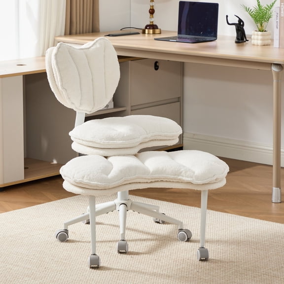 Jopath Teddy Cross Legged Office Chair with Wheels, Criss Cross Desk Chair with Lumbar Support and Adjustable Stool for Meditation and ADHD Ivory
