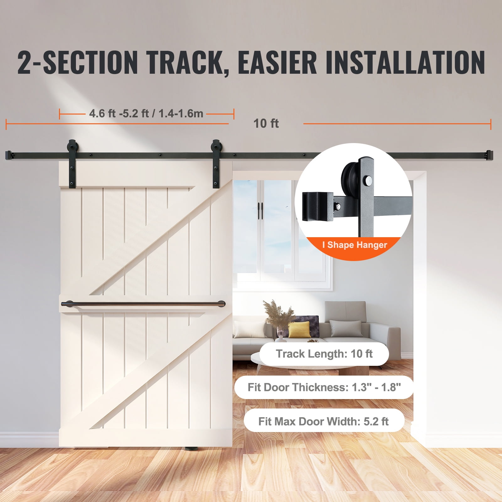 BENTISM 10 ft, 118.1'' x 1.5'' x 0.2'' Sliding Barn Door Hardware Kit