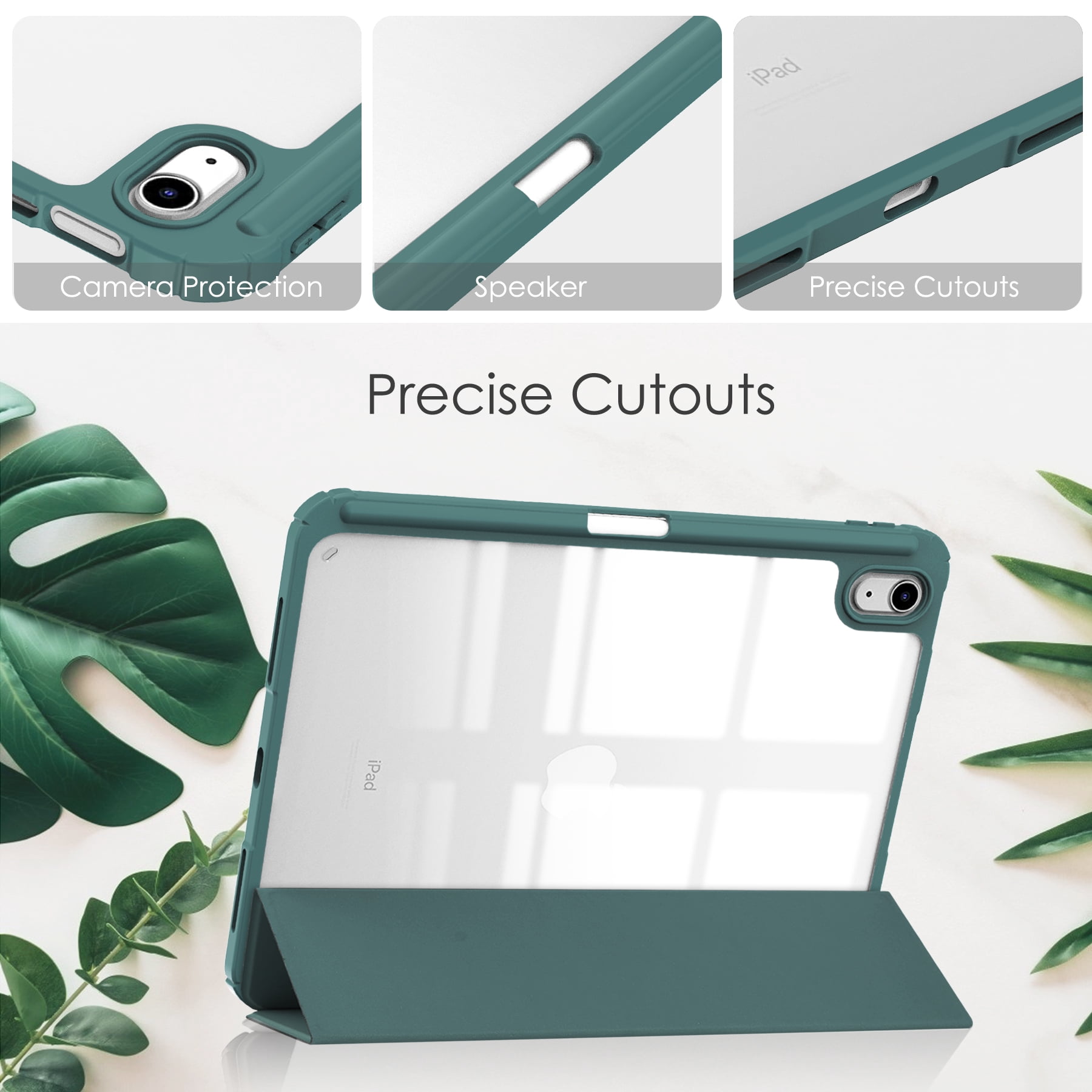 Allytech iPad 10th Generation Case with Pencil Holder, Transparent Clear Back Shell Trifold Stand Auto Sleep Wake Shockproof Drop Protective Case Cover for Apple iPad 10th Gen 2022-Green
