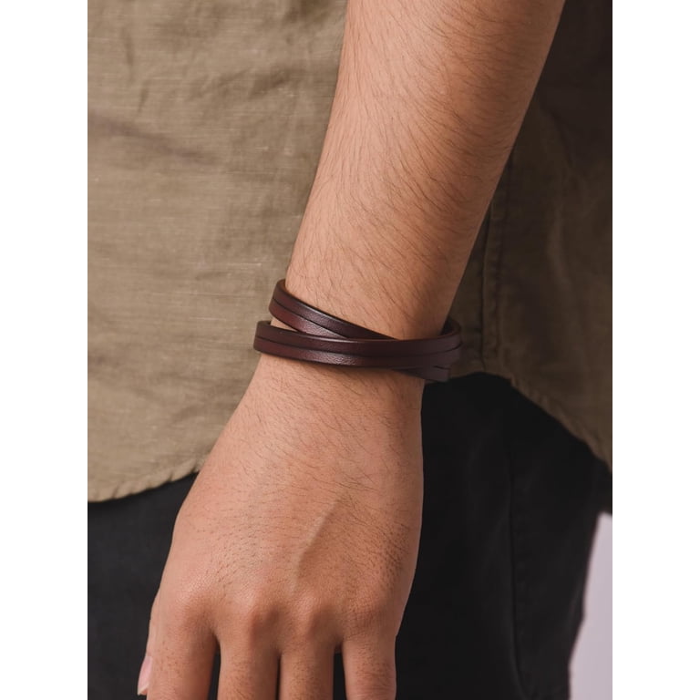 Rustic Genuine Leather Single Wrap Bracelet Brown Black  display picture 1