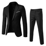 Baqcunre suits for men Mens Slim Fit Suit One Button 3-Piece Blazer Dress Business Wedding Party Jacket Vest & Pant Black,S