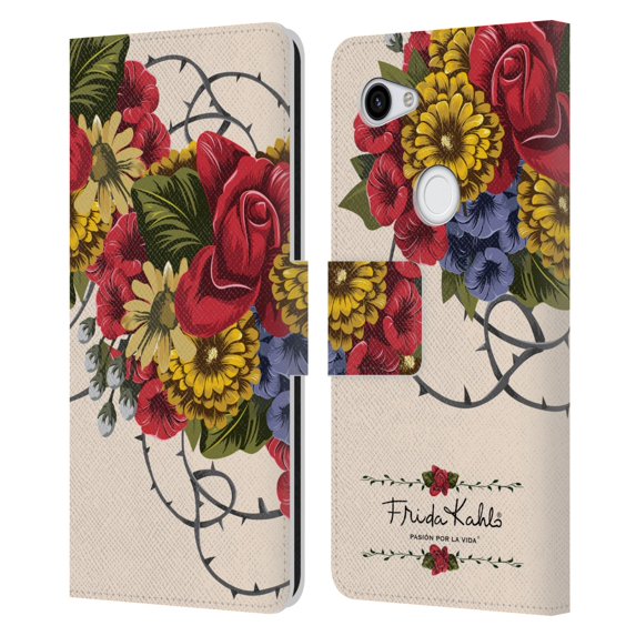 Head Case Designs Officially Licensed Frida Kahlo Red Florals Vine Leather Book Wallet Case Cover Compatible with Google Pixel 3a