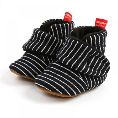 

Wuffmeow Baby Fleece Boots Boy Girl Cotton Casual Plush Soft Soled Winter Warm Striped Shoes