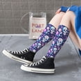 thumbnail image 5 of Naloa Skull Purple Flower Thigh High Socks Extra Long Stretchy Sock Women Over Knee High Opaque Stocking Daily Wear, 5 of 6