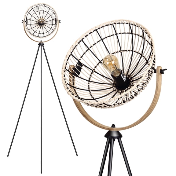 Osasy 65.8 in Rustic Boho Adjustable Height Metal Tripod Floor Lamp with Beige Bowl Shade