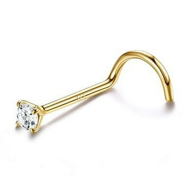 14K Real Gold Nose Rings Studs 20G 18G 14K Solid Gold L Shaped Nose ...