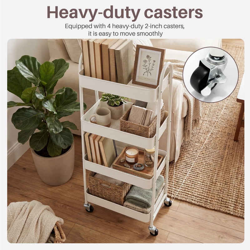 Gianna 3 Tier Utility Rolling Cart, Metal Mobile Storage Shelf with Lockable Caster Wheels, Organization for Livingroom, Bathroom & Narrow Places, White