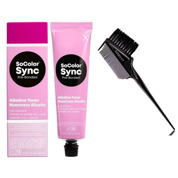 8A Sheer Ash (3 oz) , Matrix SOCOLOR SYNC Pre-Bonded Alkaline Toner, So Color Demi-Permanent Hair Color, DEMI Haircolor Dye Colorsync - Pack of 1 w/ Sleek 3-in-1 Comb/Brush