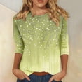 thumbnail image 2 of Womens Tops 3/4 Length Sleeve Blouses Dressy Casual Spring Summer Outfits Pleated Front T Shirts Curved Hem, 2 of 5