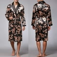 thumbnail image 2 of Holiday Clearance! ZVNAΖH Men's Silk Feeling Bathrobes Long Sleeve Satin Kimono Robe Sleepwear Printed Bathrobes, 2 of 9